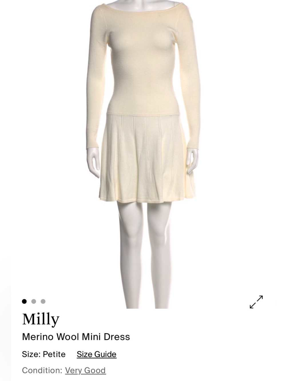 Milly Ivory Merino Wool Long-Sleeve Mini Dress